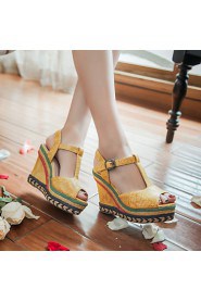 Women's Shoes Wedge Heel Wedges / Peep Toe Sandals Party & Evening / Dress / Casual Black / Blue / Yellow / Gray