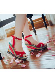 Women's Shoes Wedge Heel Wedges / Peep Toe Sandals Party & Evening / Dress / Casual Black / Red