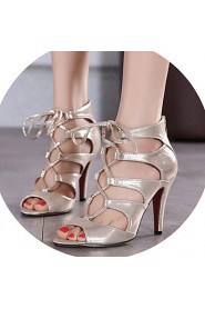 Women's Shoes Leatherette Stiletto Heel Peep Toe Sandals Dress Black / Gold