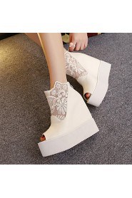 Women's Shoes Leatherette Wedge Heel Peep Toe Sandals Dress Black / White