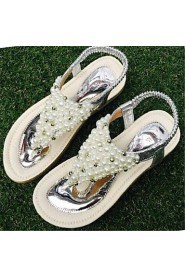 Women's Shoes PU Flat Heel Flip Flops / Comfort Sandals Outdoor / Athletic / Dress / Casual Silver / Gold