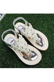 Women's Shoes PU Flat Heel Flip Flops / Comfort Sandals Outdoor / Athletic / Dress / Casual Silver / Gold