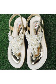 Women's Shoes PU Flat Heel Flip Flops / Comfort Sandals Outdoor / Athletic / Dress / Casual Silver / Gold