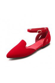 Women's Shoes Fleece Low Heel Round Toe / Closed Toe Flats Office & Career / Dress / Casual Black / Blue / Red