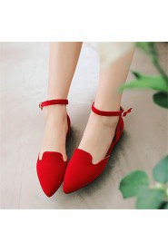 Women's Shoes Fleece Low Heel Round Toe / Closed Toe Flats Office & Career / Dress / Casual Black / Blue / Red