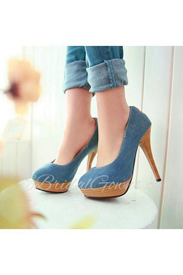 Women's Shoes Denim Stiletto Heel Heels / Platform / Round Toe Heels Office & Career / Dress / Casual Blue / Royal