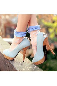 Women's Shoes Denim Stiletto Heel Heels / Platform / Round Toe Heels Office & Career / Dress / Casual Blue / Royal