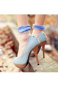 Women's Shoes Denim Stiletto Heel Heels / Platform / Round Toe Heels Office & Career / Dress / Casual Blue / Royal