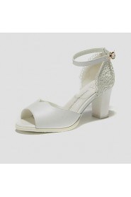 Women's Shoes Synthetic Chunky Heel Peep Toe Sandals Wedding/Office & Career /Party & Evening /Dress/Casual White/Almond