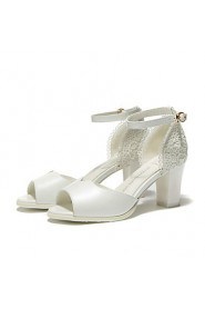 Women's Shoes Synthetic Chunky Heel Peep Toe Sandals Wedding/Office & Career /Party & Evening /Dress/Casual White/Almond