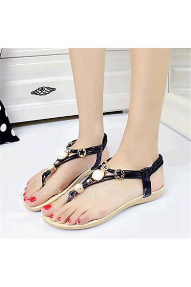 Women's Shoes Leatherette Flat Heel Comfort Sandals Outdoor / Casual Black / White