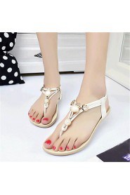 Women's Shoes Leatherette Flat Heel Comfort Sandals Outdoor / Casual Black / White