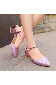 Women's Shoes Customized Materials Chunky Heel Heels / Pointed Toe Heels Wedding / Dress / Party & Evening Pink / Silver