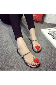 Women's Shoes PU Flat Heel Toe Ring Sandals Outdoor / Dress / Casual Black / Silver / Gold