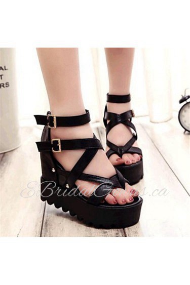 Women's Shoes Leatherette Wedge Heel Wedges Sandals Outdoor / Casual Black / Silver / Gold