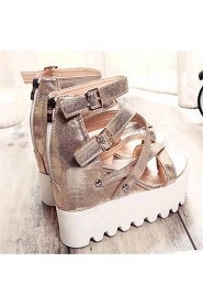 Women's Shoes Leatherette Wedge Heel Wedges Sandals Outdoor / Casual Black / Silver / Gold