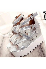 Women's Shoes Leatherette Wedge Heel Wedges Sandals Outdoor / Casual Black / Silver / Gold