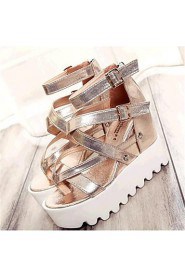 Women's Shoes Leatherette Wedge Heel Wedges Sandals Outdoor / Casual Black / Silver / Gold