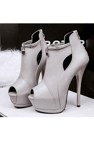 Women's Shoes Leatherette Stiletto Heel Heels Sandals Casual Black / Brown / White / Gray