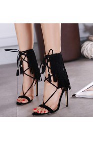 Women's Shoes Leather / Cashmere Stiletto Heel Heels / Open Toe Sandals Party & Evening / Dress Black / Brown / Almond