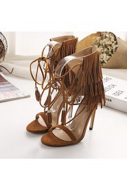 Women's Shoes Leather / Cashmere Stiletto Heel Heels / Open Toe Sandals Party & Evening / Dress Black / Brown / Almond