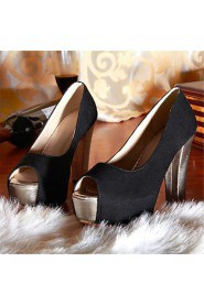 Women's Shoes Fleece Chunky Heel Heels / Peep Toe Sandals Wedding / Party & Evening / Dress Black / Blue / Red