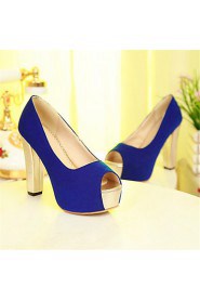 Women's Shoes Fleece Chunky Heel Heels / Peep Toe Sandals Wedding / Party & Evening / Dress Black / Blue / Red