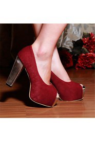 Women's Shoes Fleece Chunky Heel Heels / Peep Toe Sandals Wedding / Party & Evening / Dress Black / Blue / Red