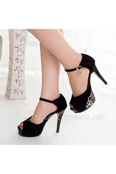 Women's Shoes Fleece Stiletto Heel Heels/Peep Toe/Platform Sandals Party & Evening/Dress Black/Red