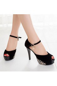 Women's Shoes Fleece Stiletto Heel Heels/Peep Toe/Platform Sandals Party & Evening/Dress Black/Red