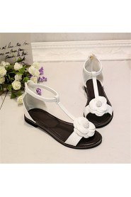 Women's Shoes Leatherette Flat Heel Comfort Sandals Dress / Casual Black / White