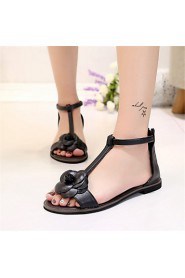 Women's Shoes Leatherette Flat Heel Comfort Sandals Dress / Casual Black / White