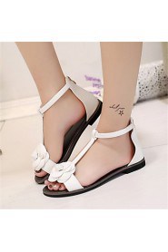 Women's Shoes Leatherette Flat Heel Comfort Sandals Dress / Casual Black / White