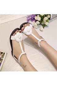 Women's Shoes Leatherette Flat Heel Comfort Sandals Dress / Casual Black / White