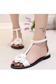 Women's Shoes Leatherette Flat Heel Comfort Sandals Dress / Casual Black / White