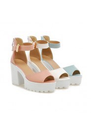 Women's Shoes Leatherette Chunky Heel Heels / Peep Toe / Platform Sandals Dress / Casual Blue / Pink / White