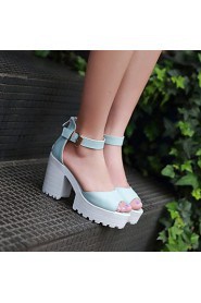 Women's Shoes Leatherette Chunky Heel Heels / Peep Toe / Platform Sandals Dress / Casual Blue / Pink / White