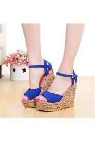 Women's Shoes Fleece Wedge Heel Wedges Sandals Outdoor / Casual Black / Blue / Red