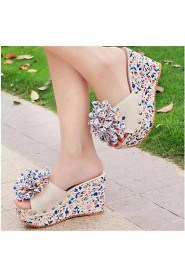 Women's Shoes Leatherette Wedge Heel Wedges / Slippers Sandals Casual Blue / White