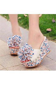 Women's Shoes Leatherette Wedge Heel Wedges / Slippers Sandals Casual Blue / White