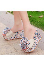 Women's Shoes Leatherette Wedge Heel Wedges / Slippers Sandals Casual Blue / White