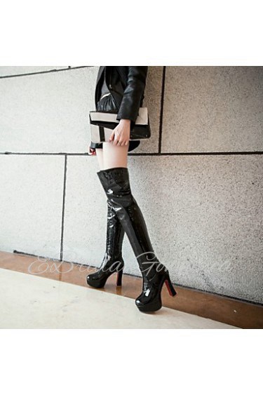 Women's Shoes Patent Leather Chunky Heel Platform/Fashion Boots Boots Dress/Casual Black/Red/White