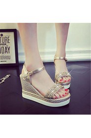 Women's Shoes Synthetic Wedge Heel Wedges / Peep Toe Sandals Party & Evening / Casual Silver / Gold