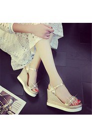 Women's Shoes Synthetic Wedge Heel Wedges / Peep Toe Sandals Party & Evening / Casual Silver / Gold