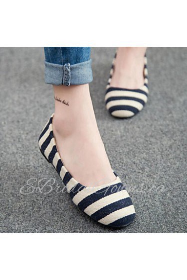 Women's Shoes Spring New Flat Heel Round Toe Comfort Stripe Flats Casual Black/Blue/Red