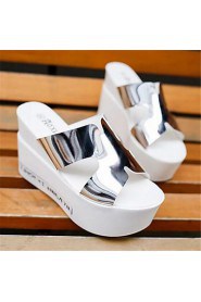 Women's Shoes Wedge Heel Open Toe Sandals Dress / Casual Black / Pink / White / Silver