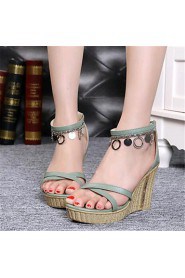 Women's Shoes Leatherette Wedge Heel Wedges Sandals Outdoor / Casual Green / Beige