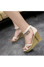 Women's Shoes Leatherette Wedge Heel Wedges Sandals Outdoor / Casual Green / Beige