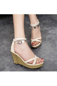 Women's Shoes Leatherette Wedge Heel Wedges Sandals Outdoor / Casual Green / Beige