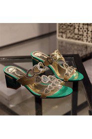 Women's Shoes Glitter Chunky Heel Comfort Sandals Wedding / Party & Evening / Dress / Casual Blue / Green / Almond